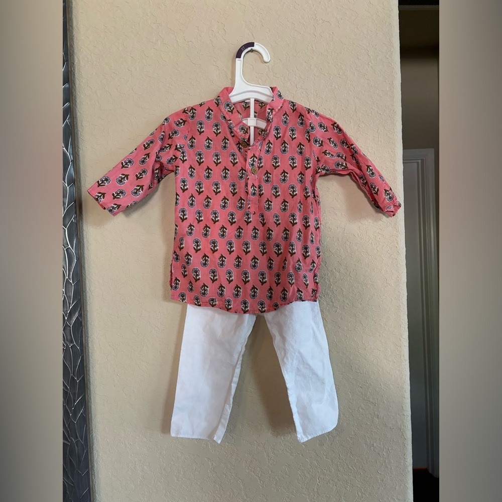 Baby boy block print kurta pajama 6-12 months